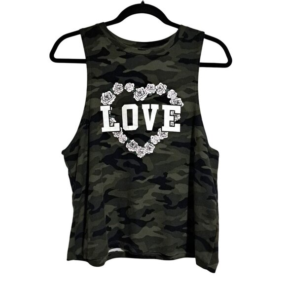 No Boundaries Tops - Camo Love Heart Sleeveless Tank Top Recycled Poly/Spandex L/G 11-13